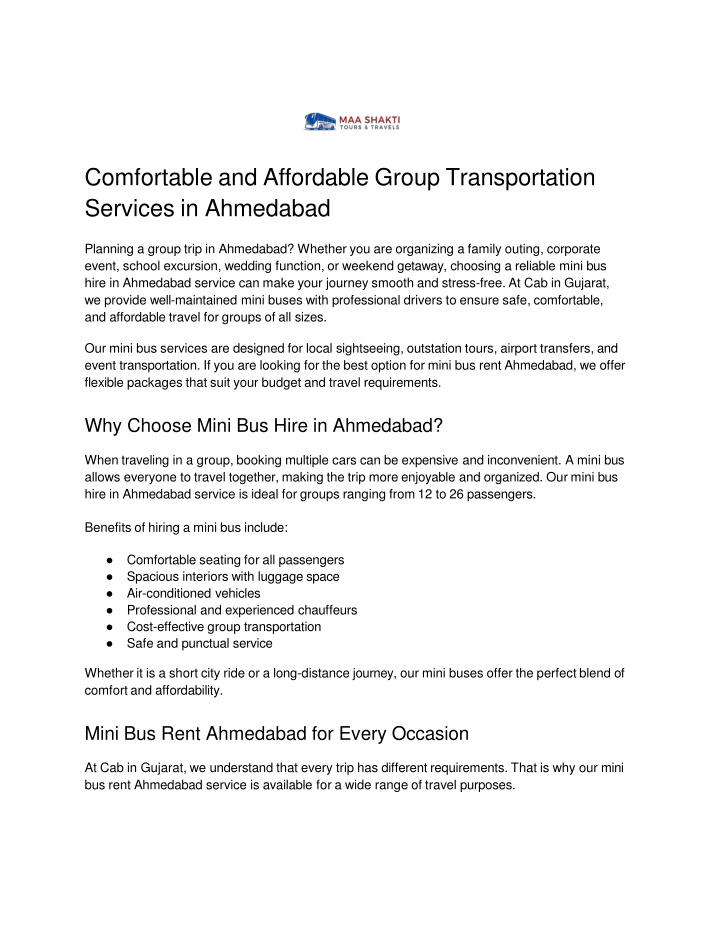 PPT - Comfortable & Affordable Mini Bus Hire in Ahmedabad PowerPoint Presentation - ID:14822740