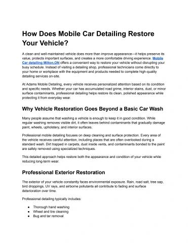How Does Mobile Car Detailing Restore Your Vehicle