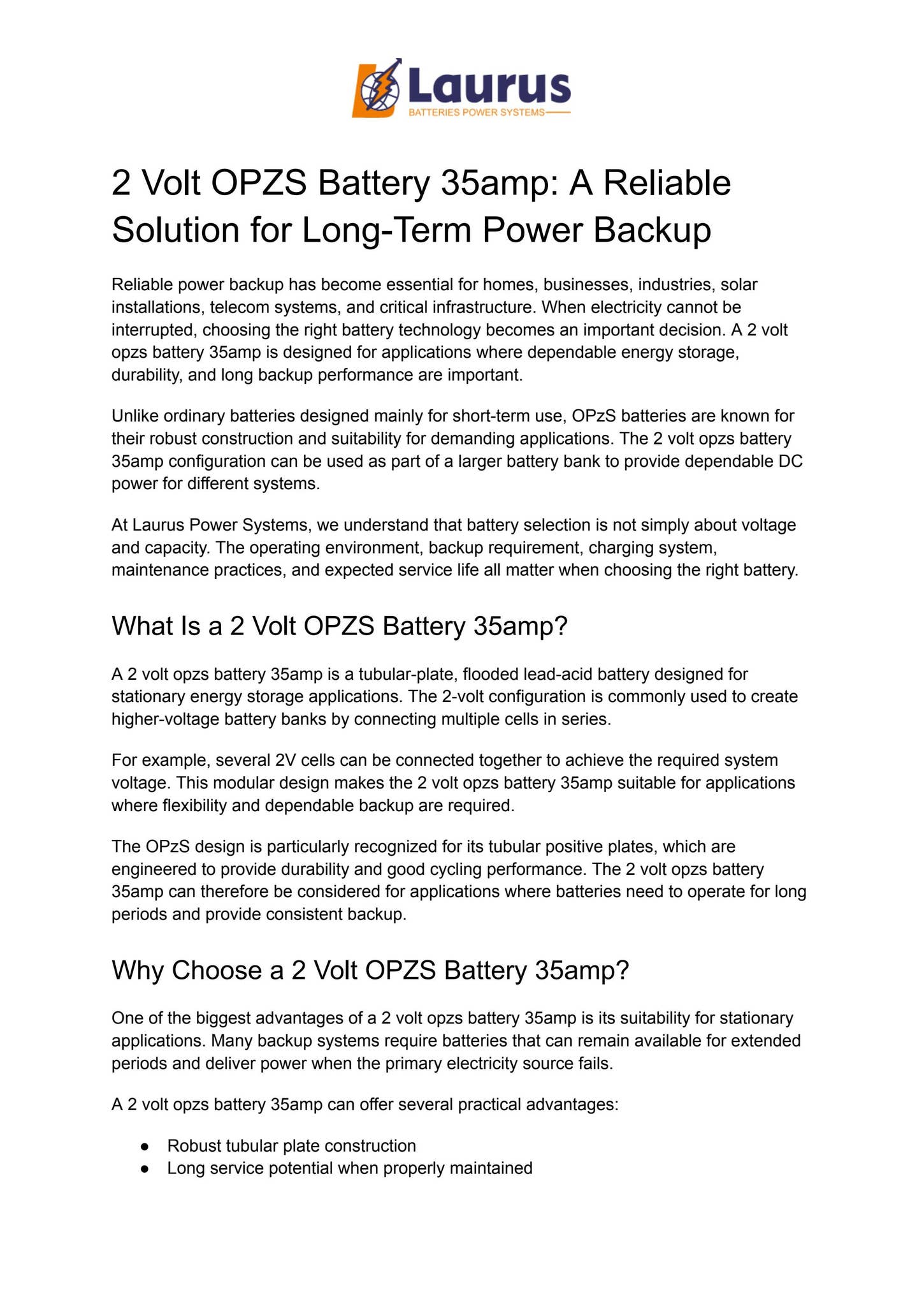 2 volt opzs battery 35amp by Lauruspower - Issuu